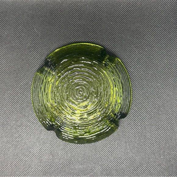 Vtg MCM Anchor Hocking Ashtray Soreno Avocado Green Ripple Glass Bird Nest 4.25” - Picture 6 of 7
